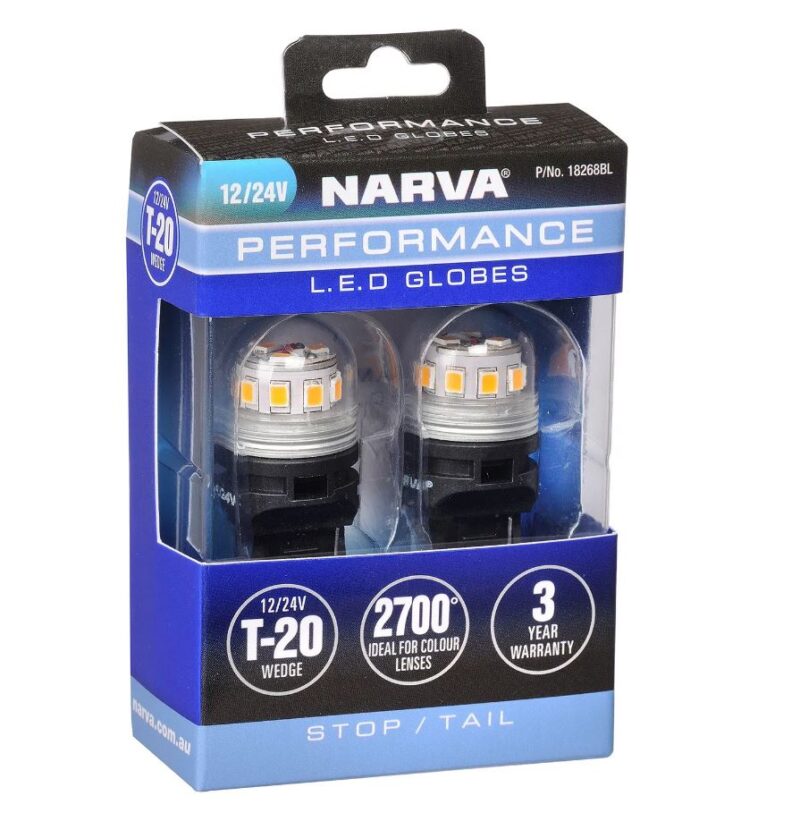 NARVA 12V T20 W21/5W WDGE LED GLOBES