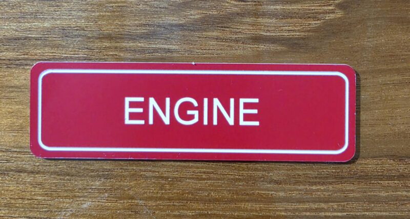 SIGN - ENGINE - RED/WHITE 100MM X 30MM