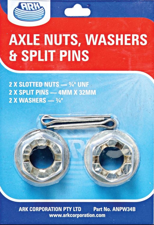 ARK AXLE NUT, SPLIT PIN & WASHER,SET OF 2 (ZINC)