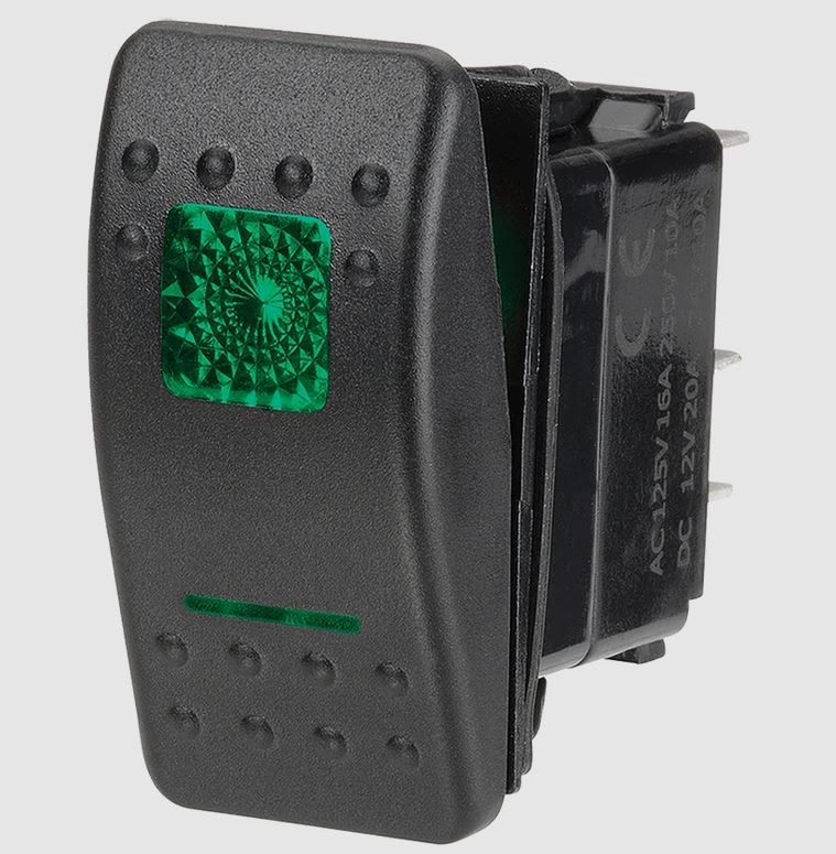 NARVA ROCKER SWITCH OFF/ON-12V GLOBE - GREEN