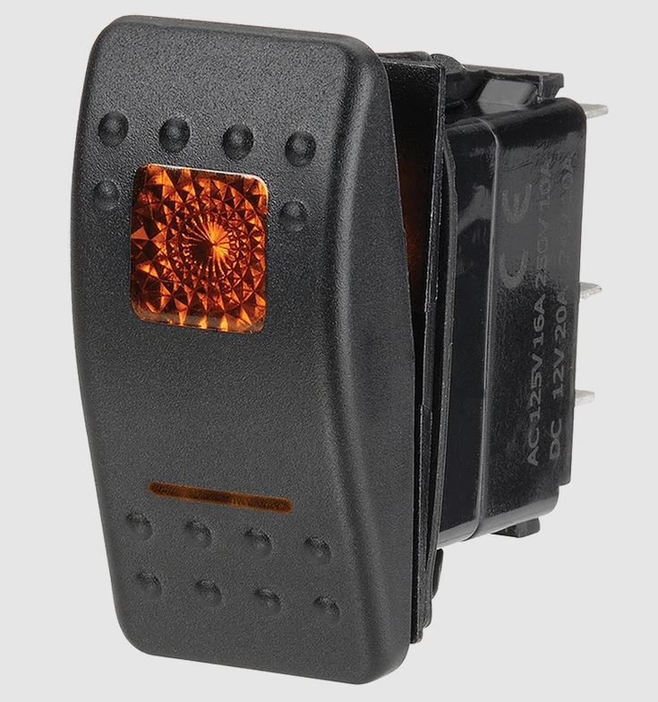 NARVA ROCKER SWITCH OFF/MOM ON-12V GLOBE- AMBER