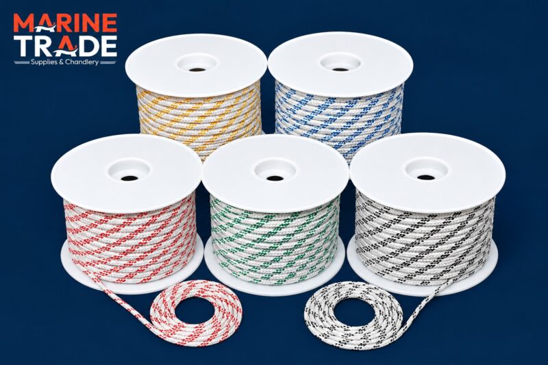BOWLINE BRAID 6MM WHITE / GREEN FLECK PER MTR