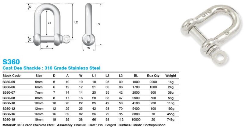 5MM SS D SHACKLE 316
