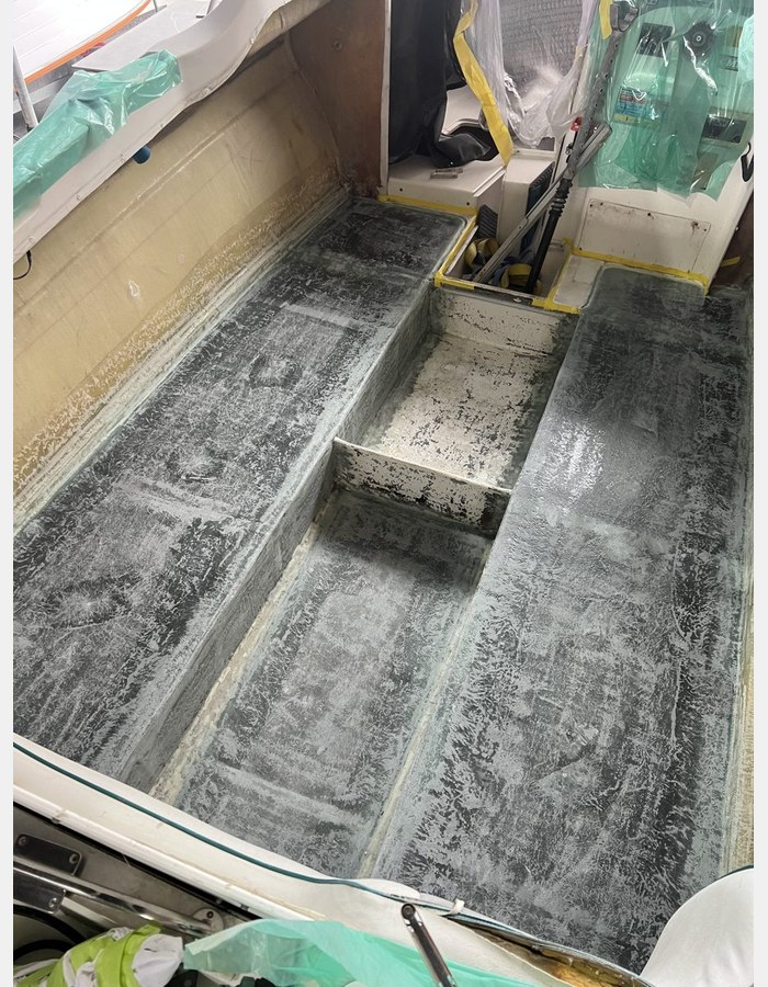 Thermo-Lite Board floor and stringers installed in a boat during rebuild