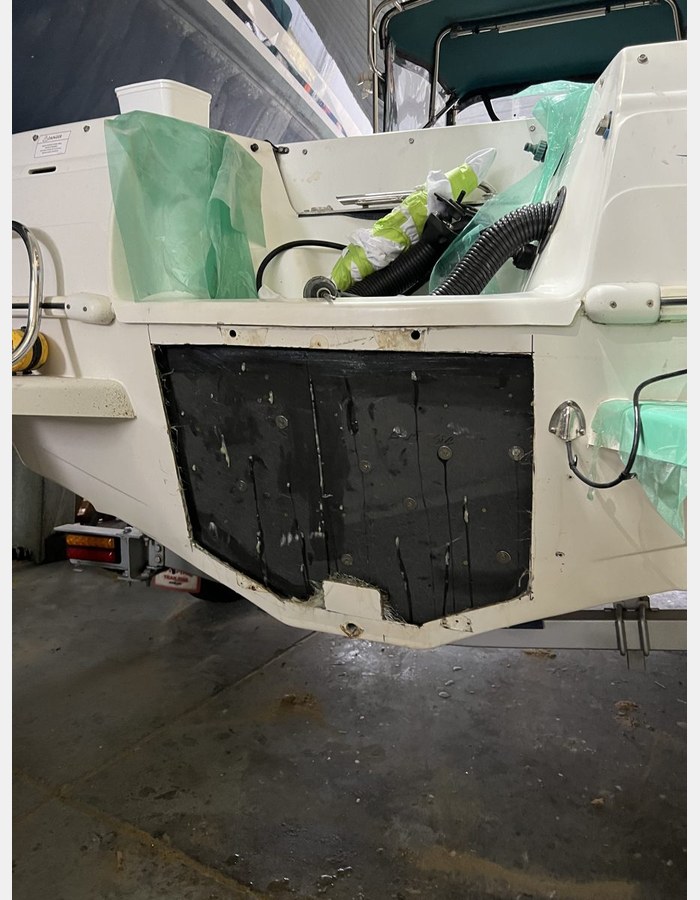 Thermo-Lite Board transom core installed in a fibreglass boat