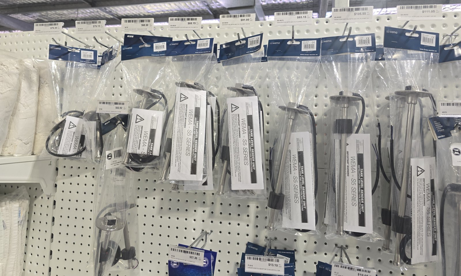 Wema tank senders on the shelf at Marine Trade Supplies Coomera