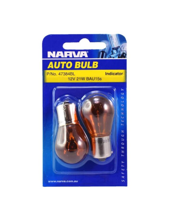 NARVA BULB 12V 21W BAU15S AMBER BL PK 2