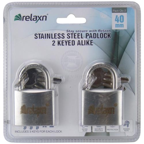PADLOCKS RELAXN 99% SS 40MM STD HASP 2 KEYED ALIKE