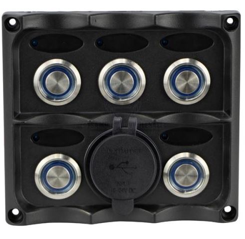 SWITCH PANEL 5 SS PUSH BUTTON AND DUAL USB WITH LED