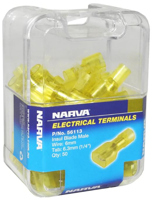 MALE BLADE INS YELLOW 6.3MM (50)