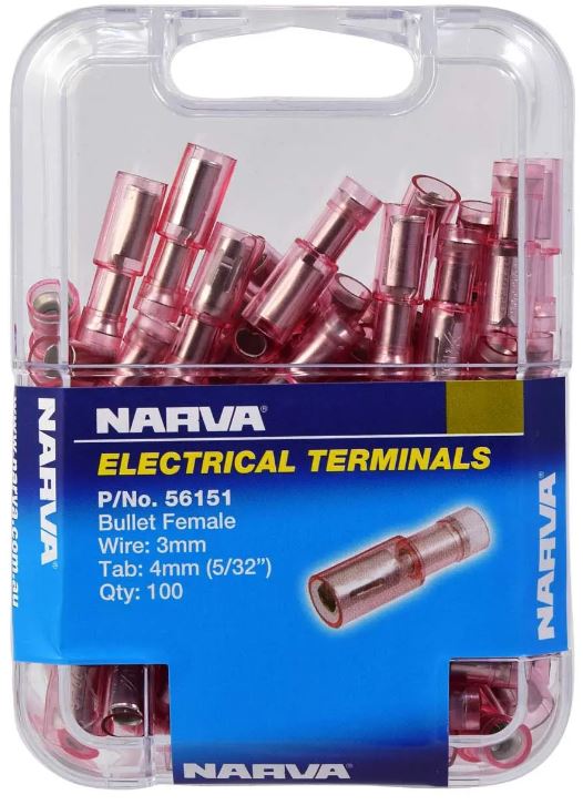 FEMALE BULLET RED POLY 5MM (100