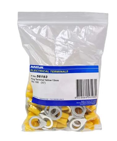 RING TERMINAL YELLOW 13MM (100)