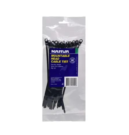 NARVA MOUNTABLE HEAD CABLE TIE 4.8 x 200 8 10PK