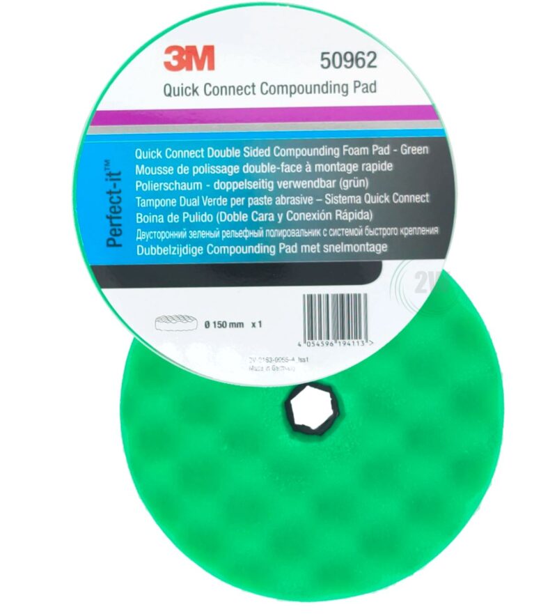 3M 50962 GREEN WAFFLE COMPOUND PAD 150MM QUICK CONNECT (6)
