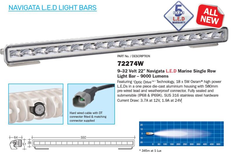 NARVA 9-32V MARINE LIGHT BAR 550MM 9000 LUMENS