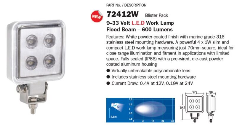 NARVA 9-33V LED WORK LAMP 600LM