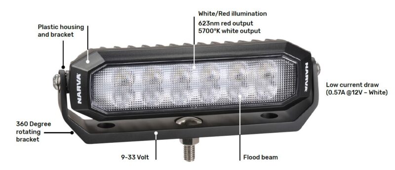 NARVA DUAL COLOUR DECK LIGHT WHITE/RED 9-33V BLACK
