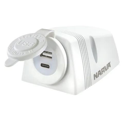 HEAVY-DUTY SURFACE MOUNT DUAL USB-A/USB-C SOCKET WHITE