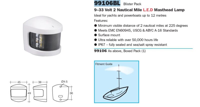 NARVA 9-33V 2NM MAST HEAD LAMP