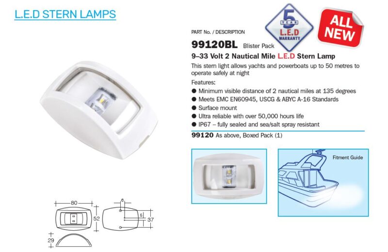 NARVA 9-33V 2NM LED STERN LAMP WHITE
