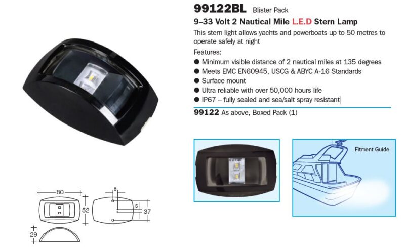 NARVA 9-33V 2NM LED STERN LAMP BLACK