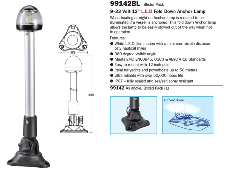 NARVA 9-33V 12" F/DOWN ANCHOR LAMP