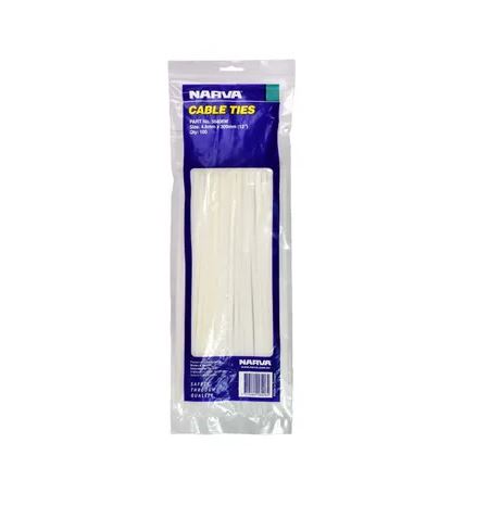 NARVA CABLE TIE WHITE 4.8 X 370 100PK