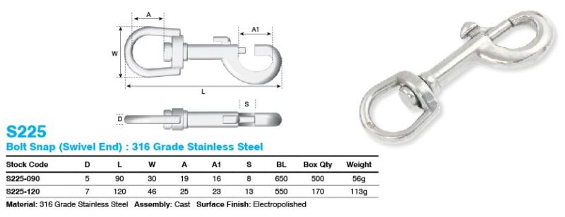 120MM SWIVEL EYE BOLT SNAP SS 316 - Image 2