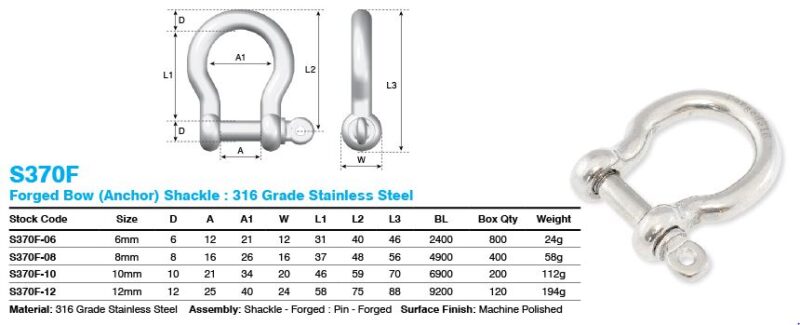 6MM BOW SHACKLE SS 316 FORGED - Image 2