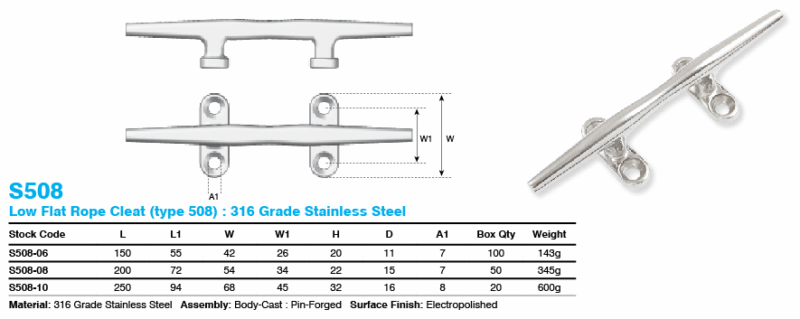 150MM ROPE CLEAT SS 316 - Image 2