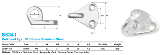 10MM BULKHEAD EYE SS 316 - Image 2